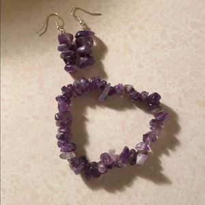 Real amethyst stone bracelet and earrings
